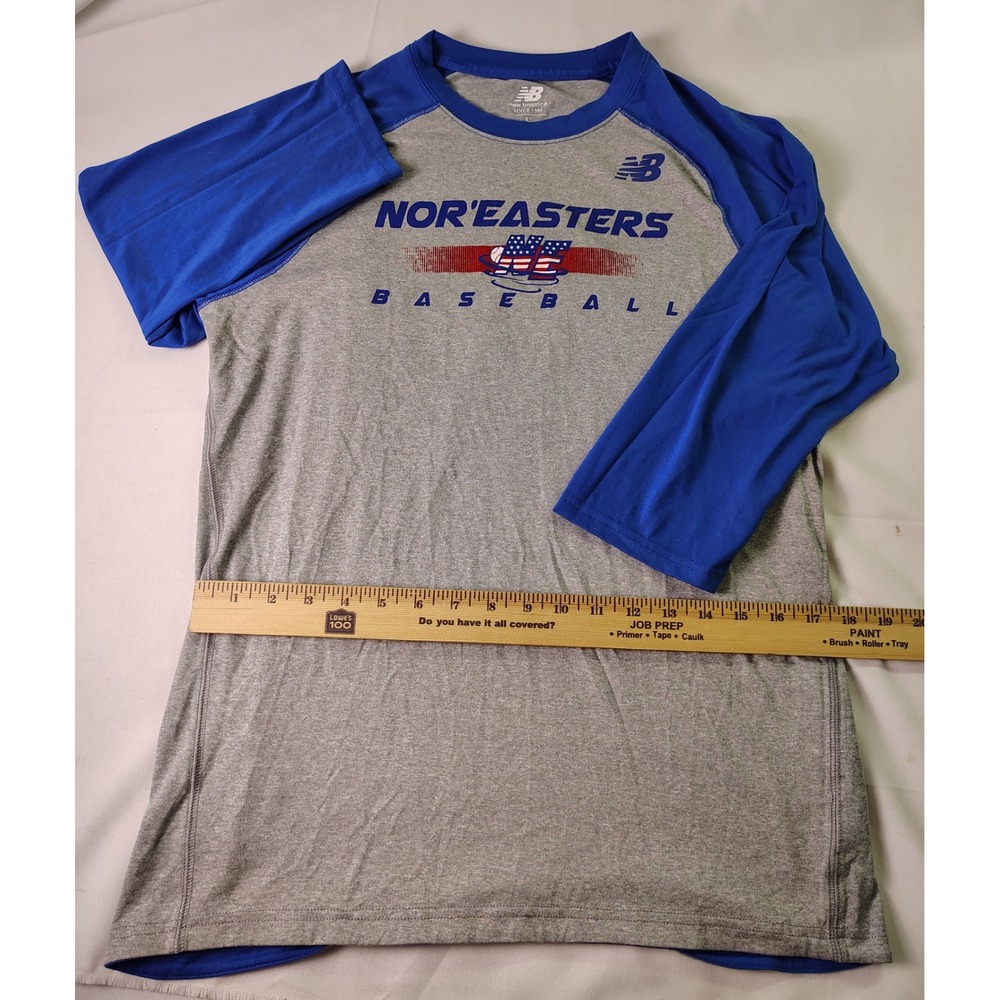 New Balance Noreasters Baseball Raglan Shirt Athletic Graphic Gray Blue Mens L - Picture 4 of 8